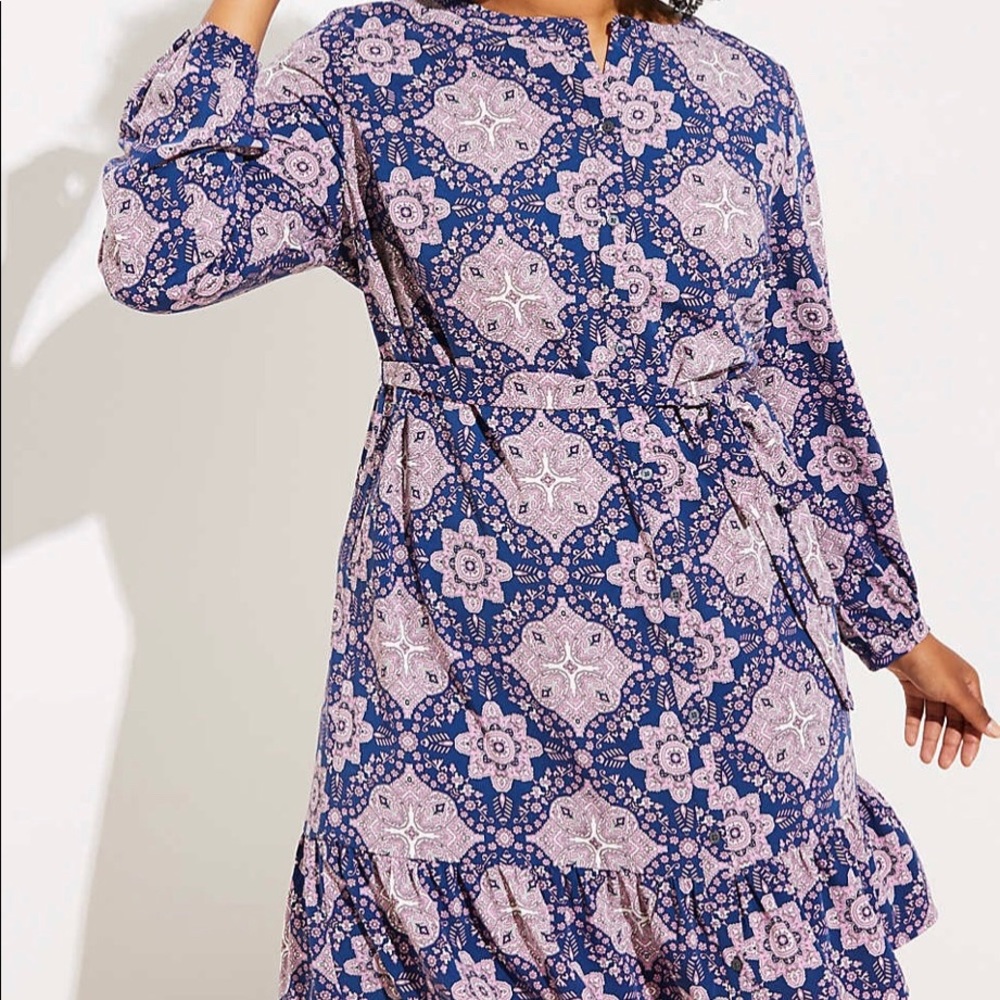 LOFT Plus Tiled Tie Waist Flounce Dress - 18